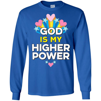 Funny Christian T-shirt God Is My Higher Power Hearts Stars Royal