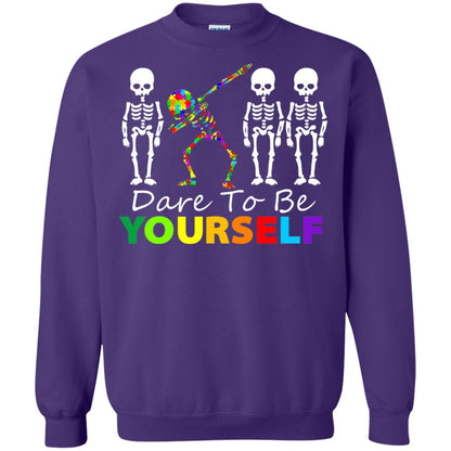 Skeleton Dabbing Dare To Be Yourself Autism Awareness Shirt Purple