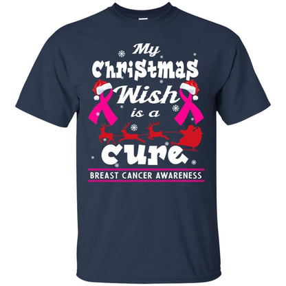 My Christmas Wish Is A Cure Breast Cancer Awareness X-mas Gift Shirt Navy