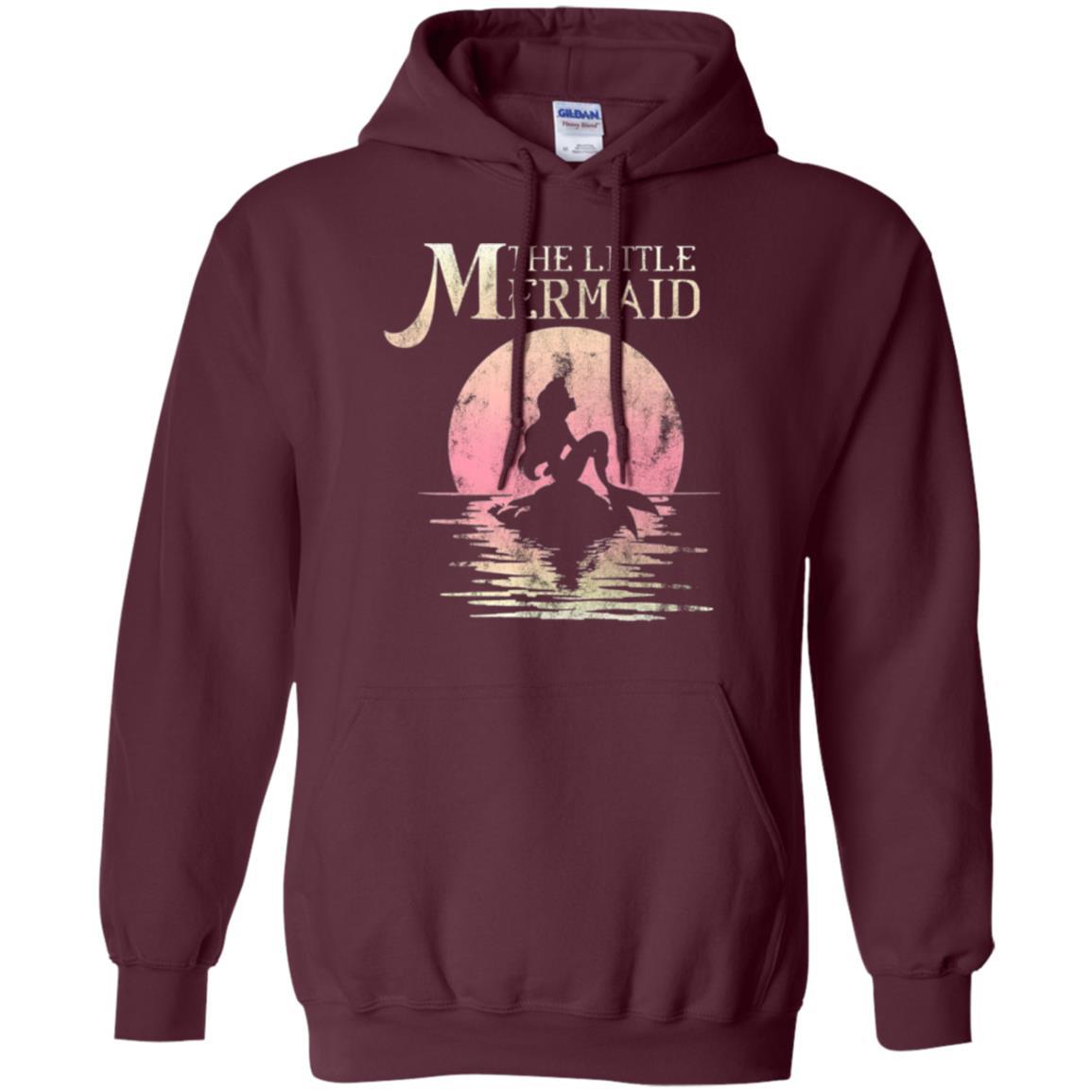 Cartoon T-shirt The Little Mermaid Ariel Rock Moon Silhouette Maroon