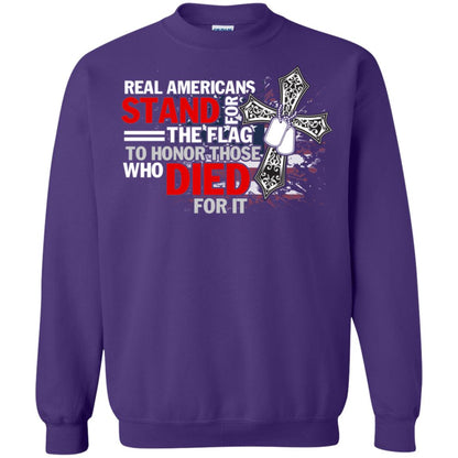 Real Americans Stand For The Flag To Honor Those Who Died For It Veteran Shirt Purple