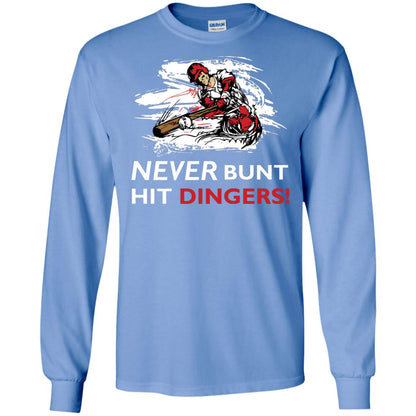 Baseball Lover T-shirt Never Bunt Hit Dingers Carolina Blue