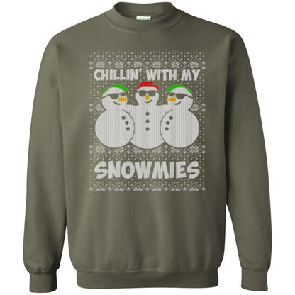 Christmas T-shirt Chillin With My Snowmies Military Green