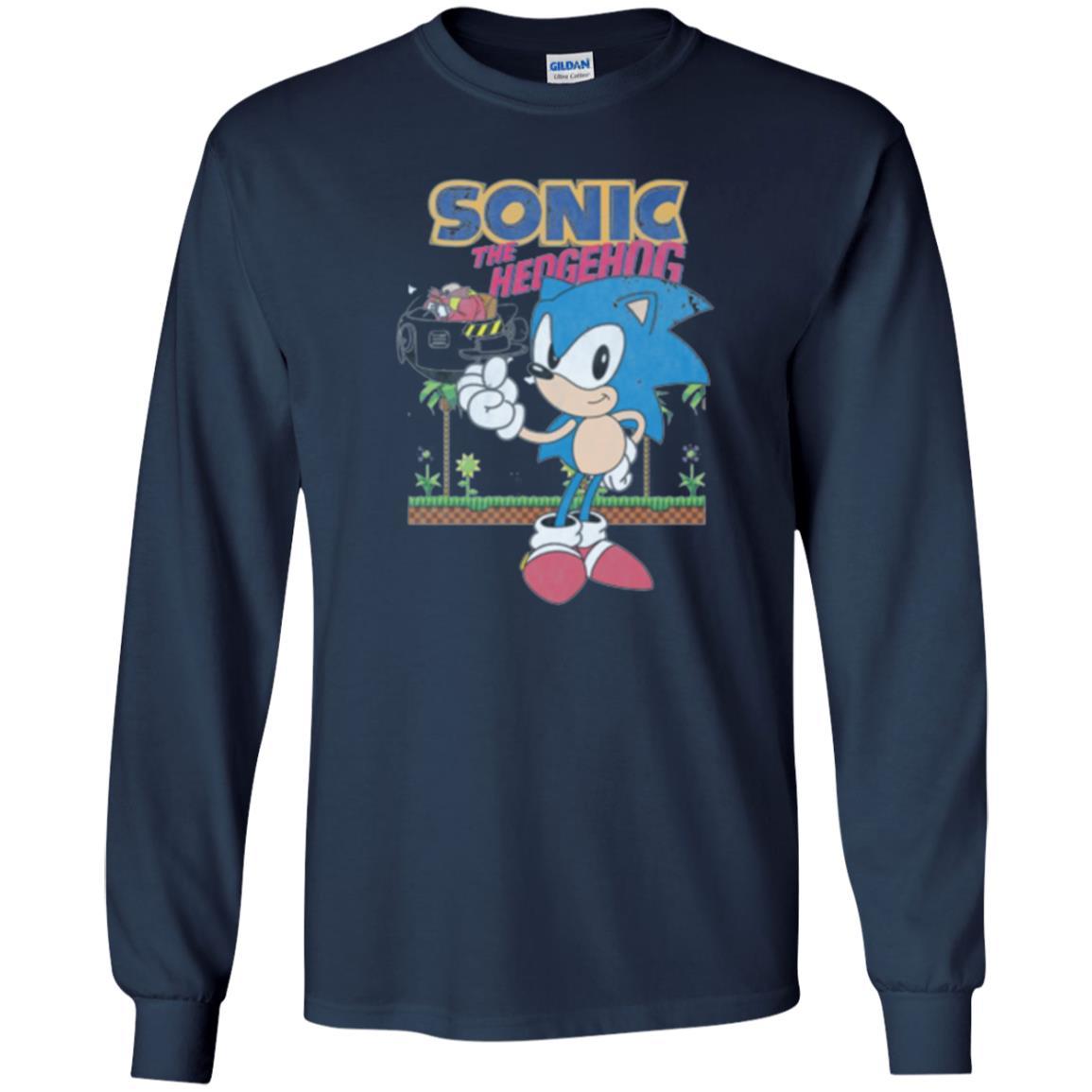 Gamer T-shirt Sega Sonic The Hedgehog Battles Dr. Eggman Robotnik Navy