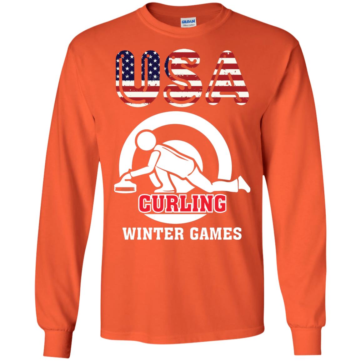 Usa Curling Winter Games Curling Lover T-shirt Orange