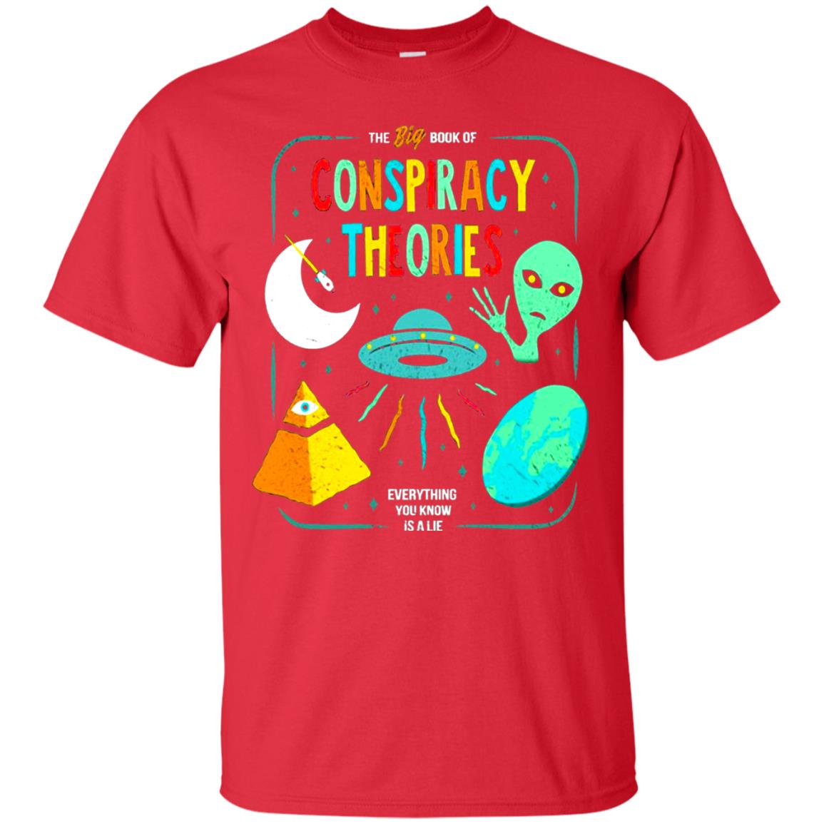 The Big Book Of Conspiracy Theories Funny Bookworm T-shirt Red
