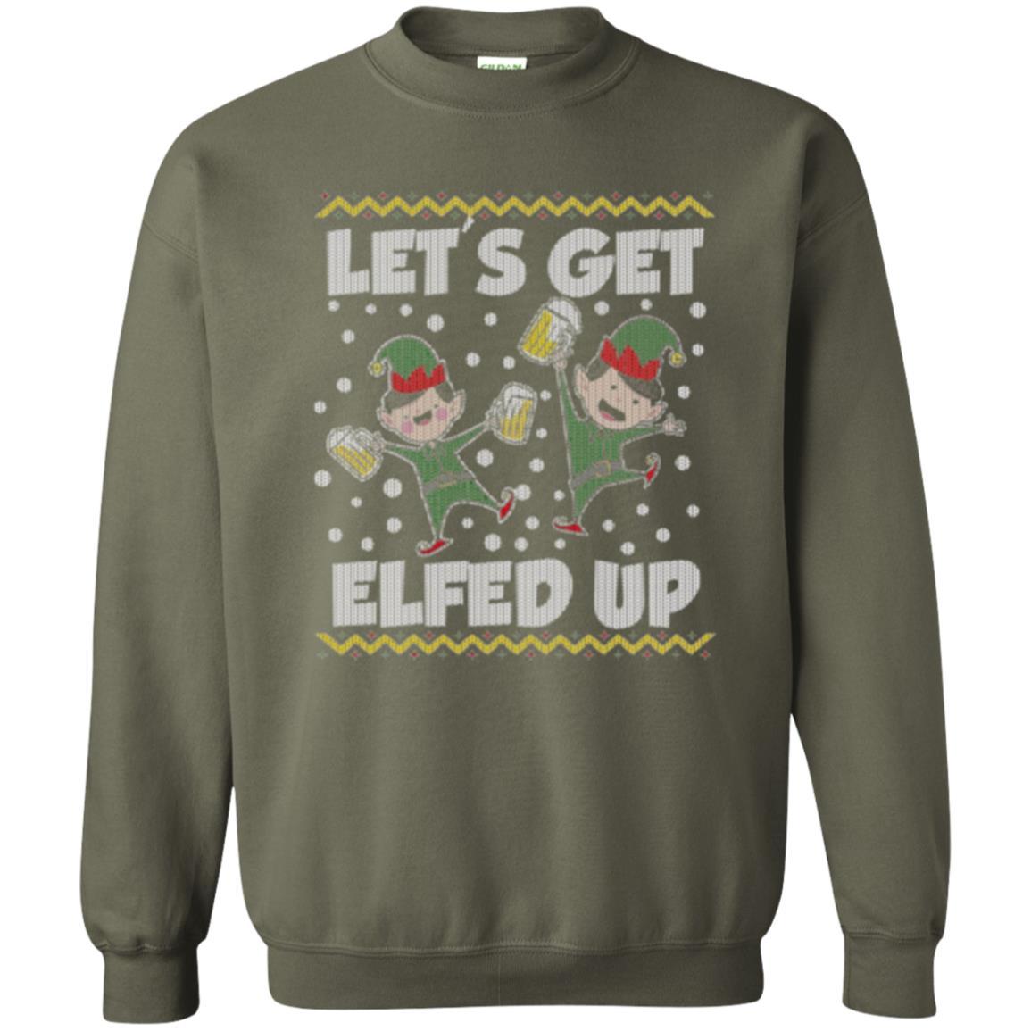 Christmas T-shirt Let's Get Elfed Up Military Green