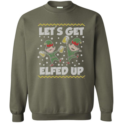 Christmas T-shirt Let's Get Elfed Up Military Green