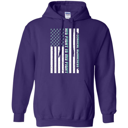 Cervical Awareness His Fight Is My Fight Teal White Stars Flag Of Usa Shirt Purple