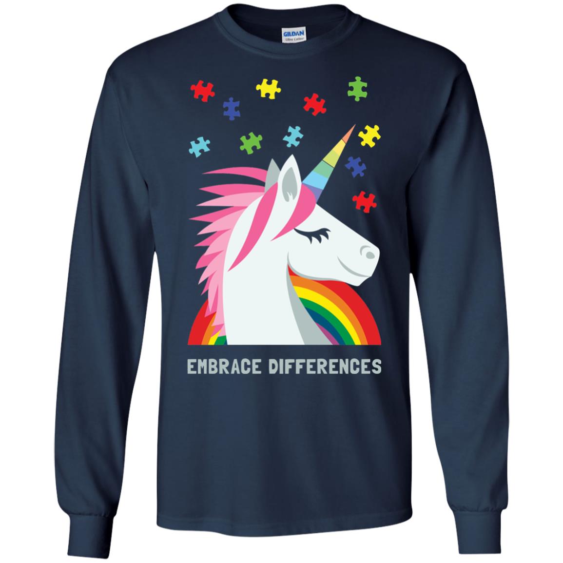 Autism Awareness Shirt Unicorn Puzzle Embrace Differences Navy