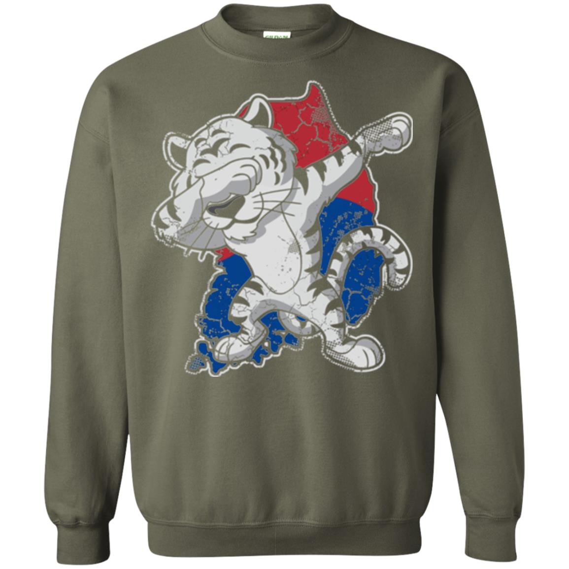 Dabbing White Tiger South Korea Flag T-shirt Military Green
