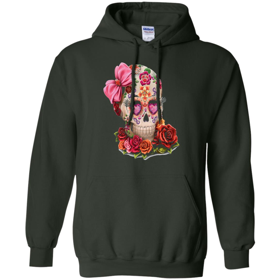 Cinco De Mayo Skull Women Flower Shirt Forest Green