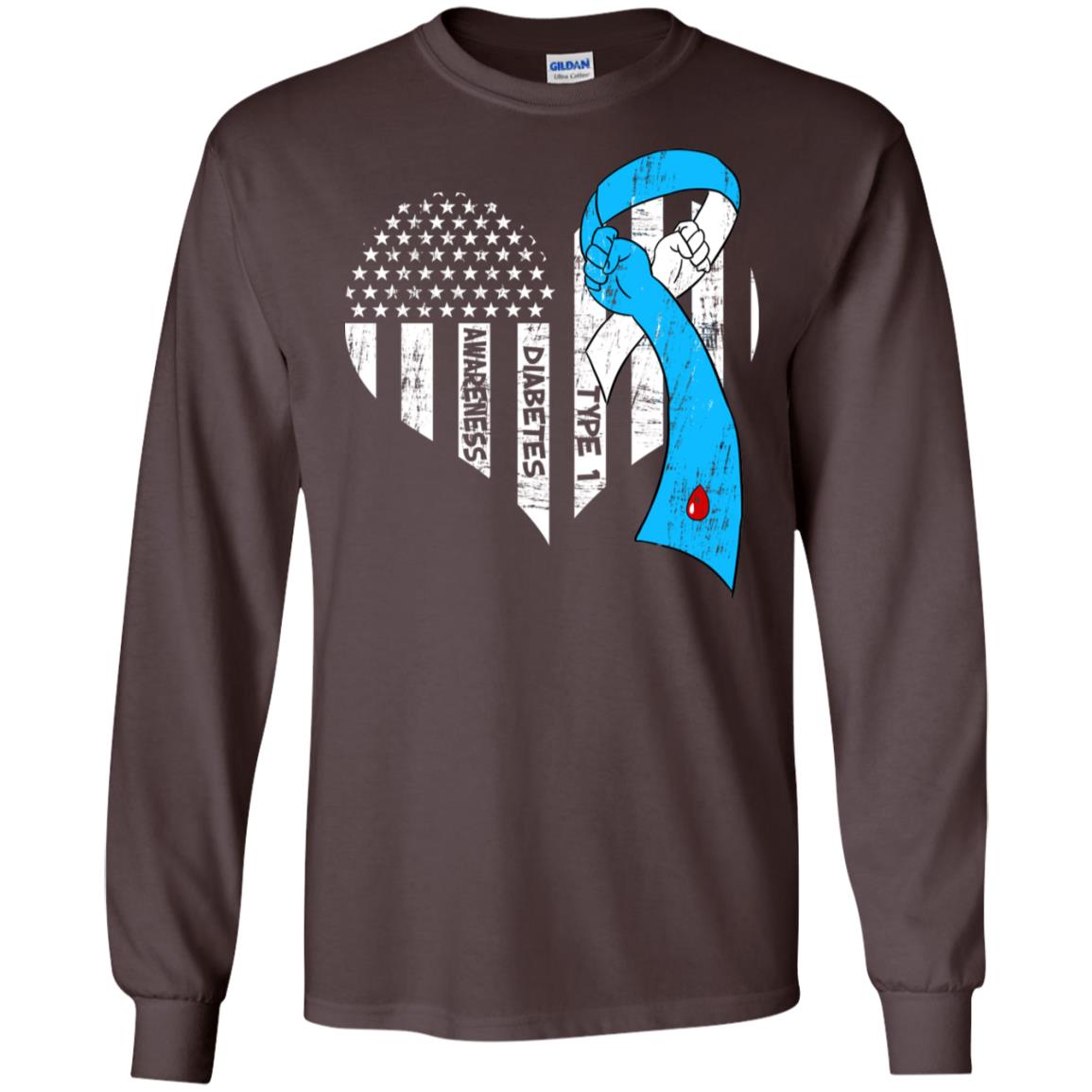Diabetes Awareness Type 1 Ribbon Flag Shirt Dark Chocolate