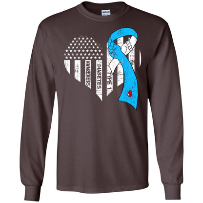 Diabetes Awareness Type 1 Ribbon Flag Shirt Dark Chocolate