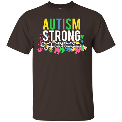Autism Strong Support Educate Advocate Love Autism Awearness T-shirt Dark Chocolate