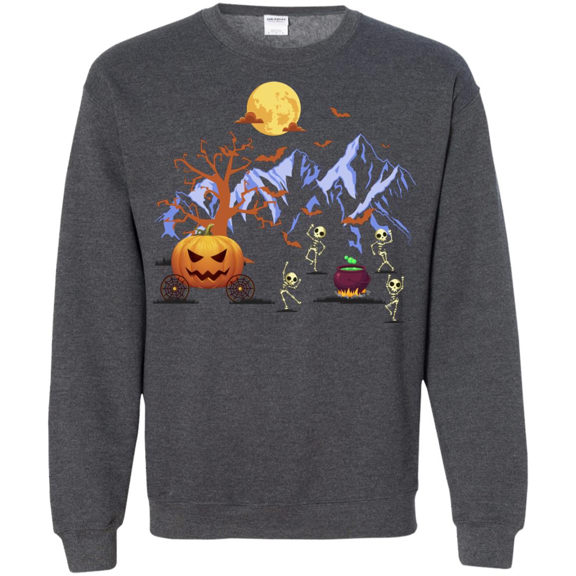 Dancing Skeleton With Pumpkin Funny Halloween Gift Shirt Dark Heather