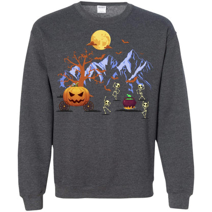Dancing Skeleton With Pumpkin Funny Halloween Gift Shirt Dark Heather