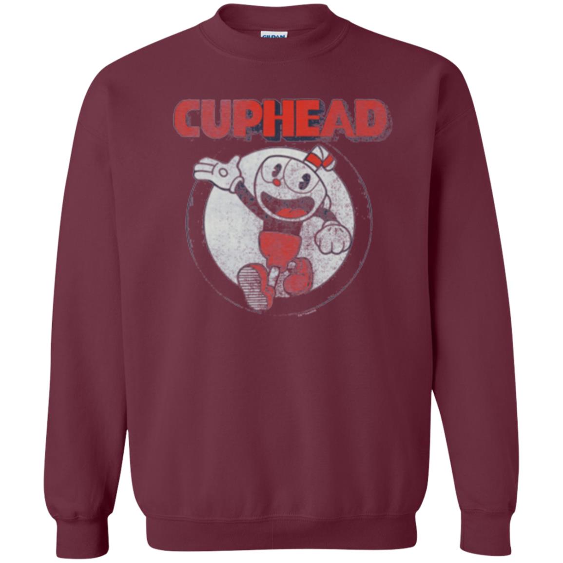 Cuphead T-shirt Cuphead Waving Circle Portrait Maroon