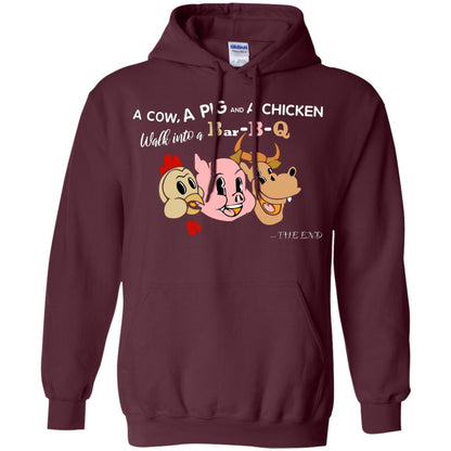 A Cow A Pig And A Chicken Walk Into A Bar-b-q The End Shirt Maroon