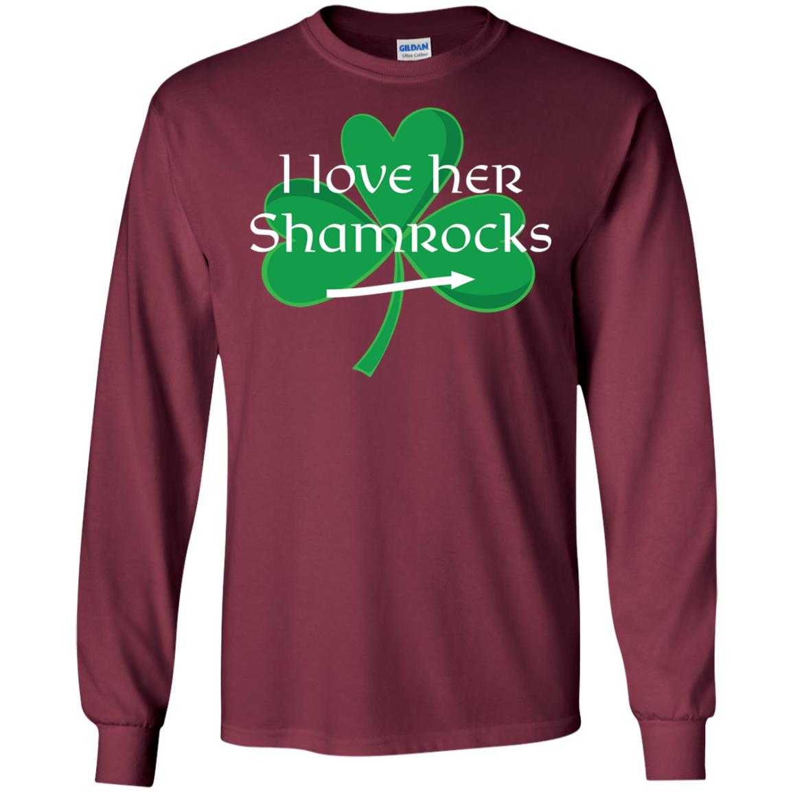 Saint Patrick_s Day T-shirt I Love Her Shamrocks Maroon