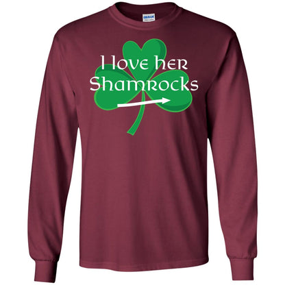 Saint Patrick_s Day T-shirt I Love Her Shamrocks Maroon