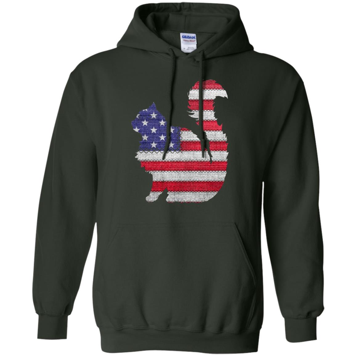 Patriotic Maine Coon American Flag Embroidery T-shirt Forest Green
