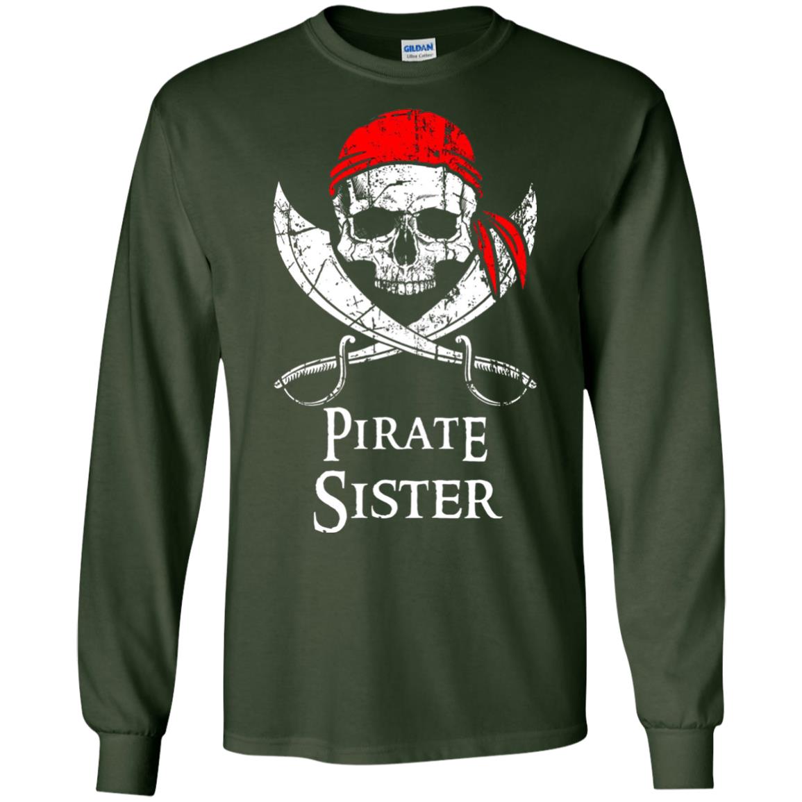 Family T-shirt Pirate Sister Jolly Roger Skull Crossbones Forest Green