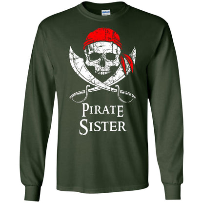 Family T-shirt Pirate Sister Jolly Roger Skull Crossbones Forest Green
