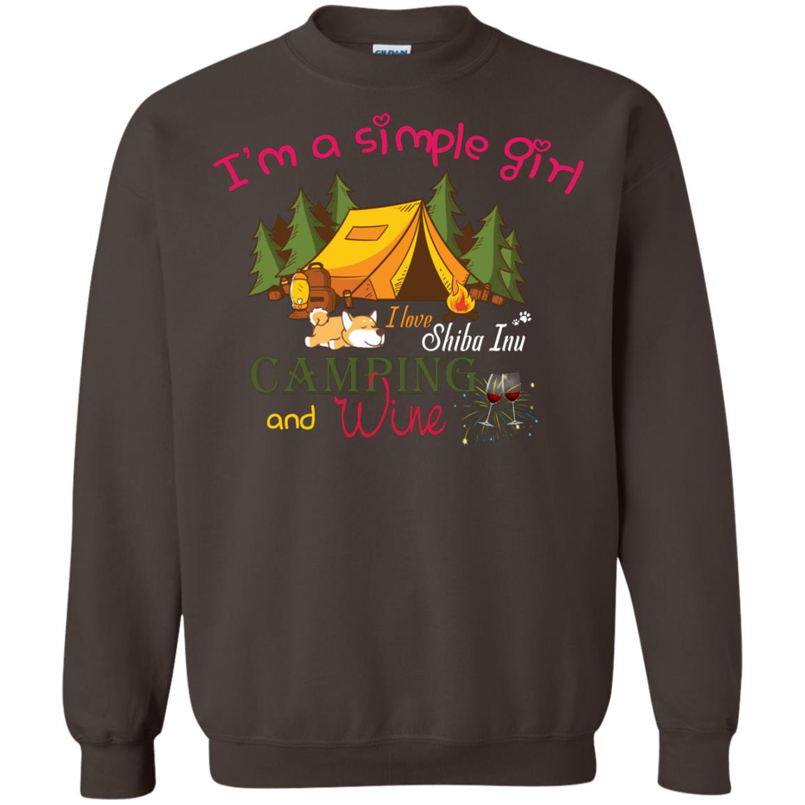 I’m A Simple Girl I Love Shiba Inu Camping And Wine Shirt Dark Chocolate