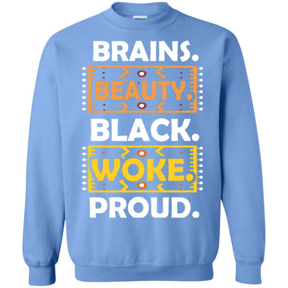 Brains Beauty Black Woke Proud African American T-shirt Carolina Blue