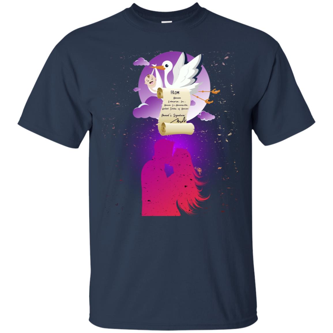 Stork Carrying Baby Mom And Dad Shirt For Women Navy