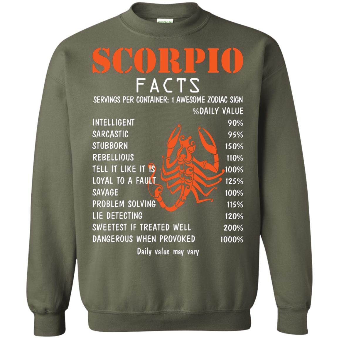 Scorpio Facts 1 Awesome Zodiac Sign Gift Shirt For Scorpio Horoscope Military Green