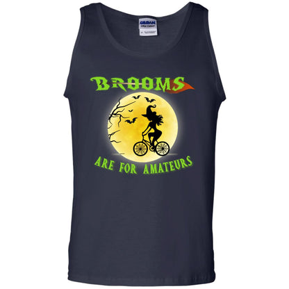 Brooms Are For Amateurs Witches Ride A Bicycle Funny Halloween Shirt Navy