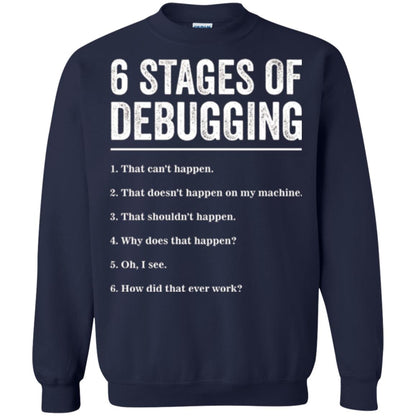 Programmer T-shirt 6 Stages Of Debugging Navy