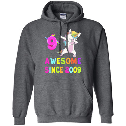 9th Birthday T-shirt Unicorn Dabbing Awesome Since 2009 Dark Heather