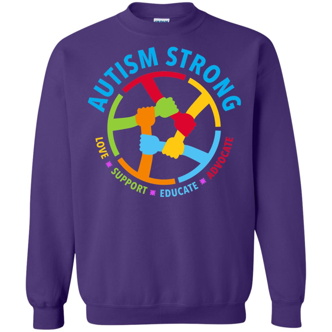 Autism Strong Love Support Educate Advocate Autism Awareness T-shirt Purple