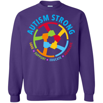 Autism Strong Love Support Educate Advocate Autism Awareness T-shirt Purple