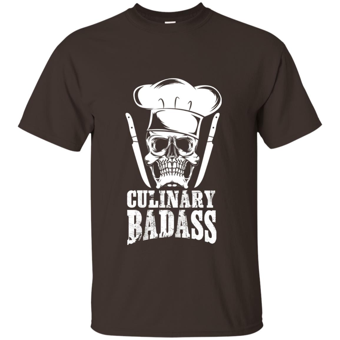 Culinary Badass Funny Chef Skull Knifes Cooking Tshirt Dark Chocolate