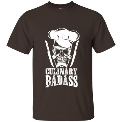 Culinary Badass Funny Chef Skull Knifes Cooking Tshirt Dark Chocolate