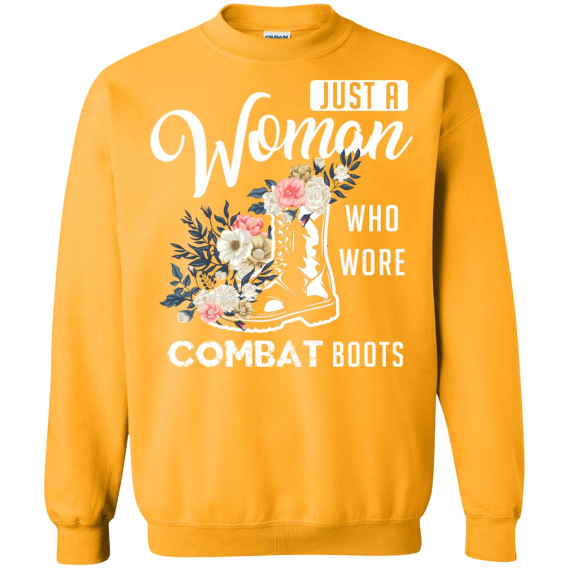 Just A Woman Who More Combat Boots Female Veteran T-shirt Gold