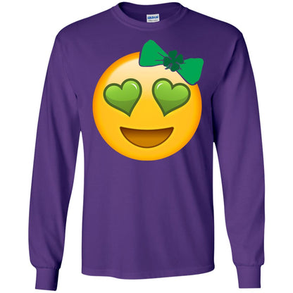 Emoji Green Heart Eyes Bow Saint Patricks Day Shirt For Girls Purple