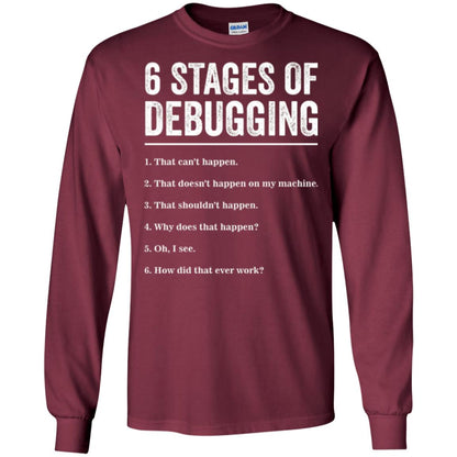 Programmer T-shirt 6 Stages Of Debugging Maroon