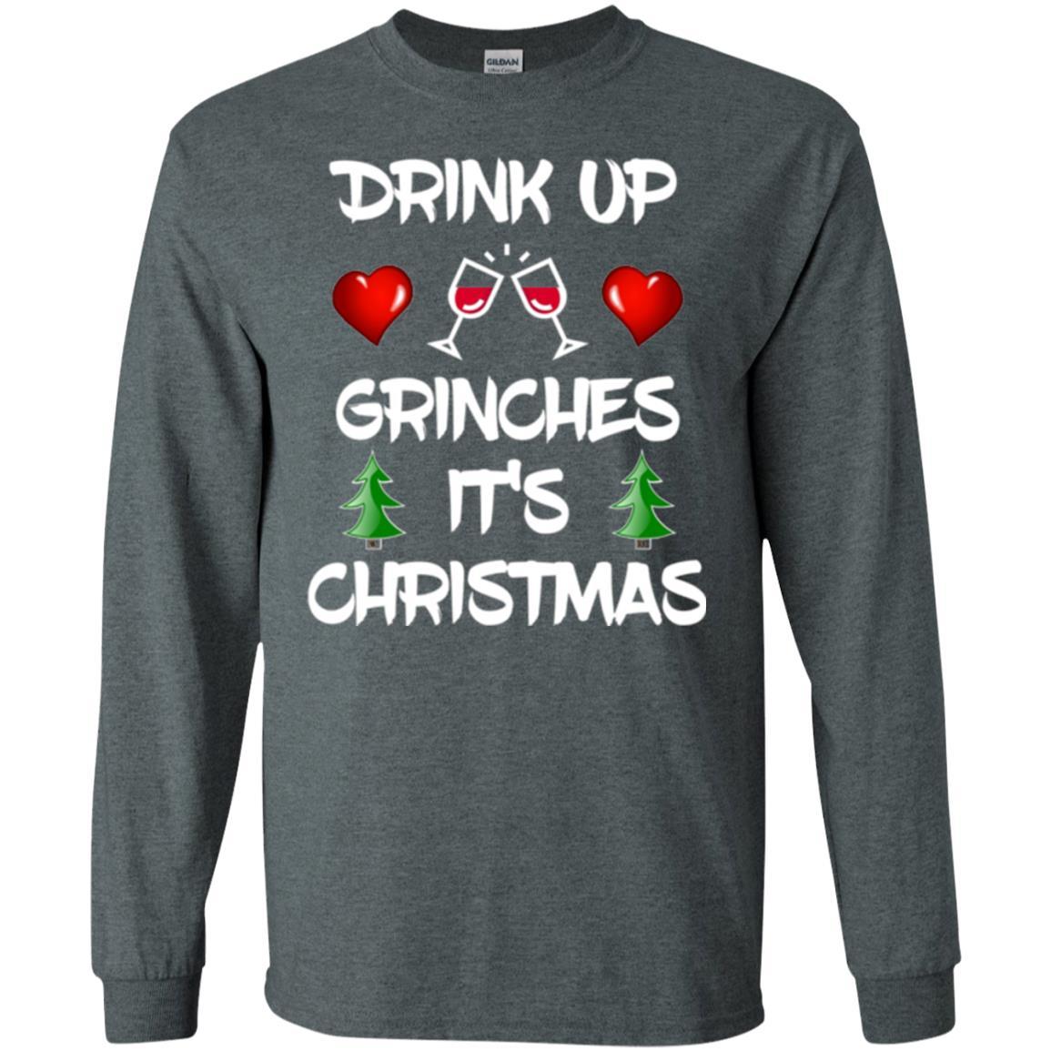 Wine Lover T-shirt Drink Up Grinches It's Christmas Dark Heather