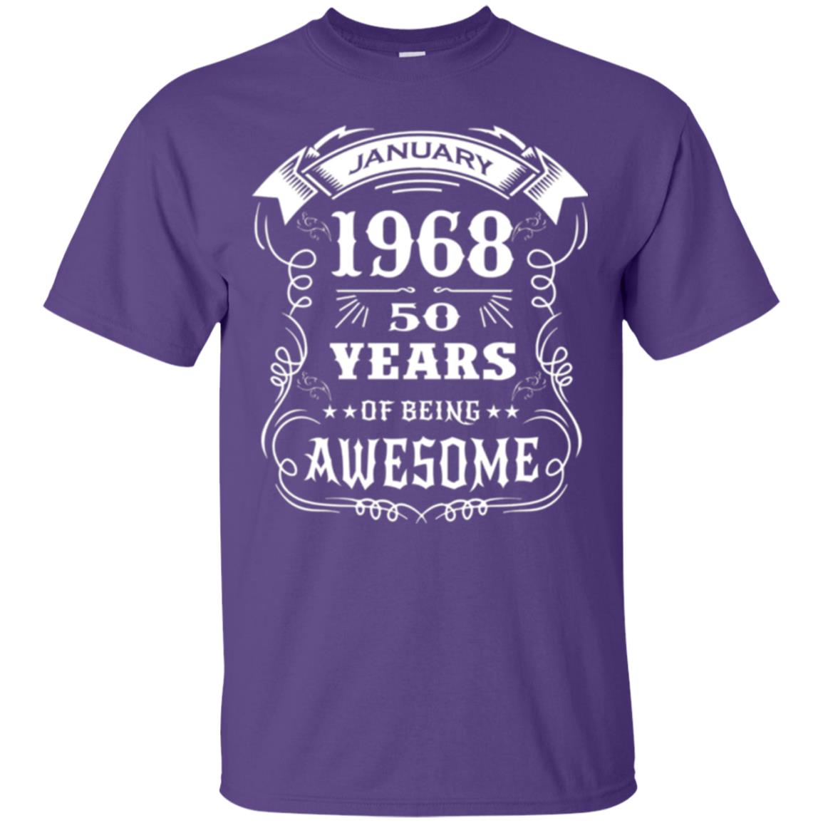 50th Birthday T-shirt Born In January 1968 Purple