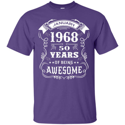 50th Birthday T-shirt Born In January 1968 Purple