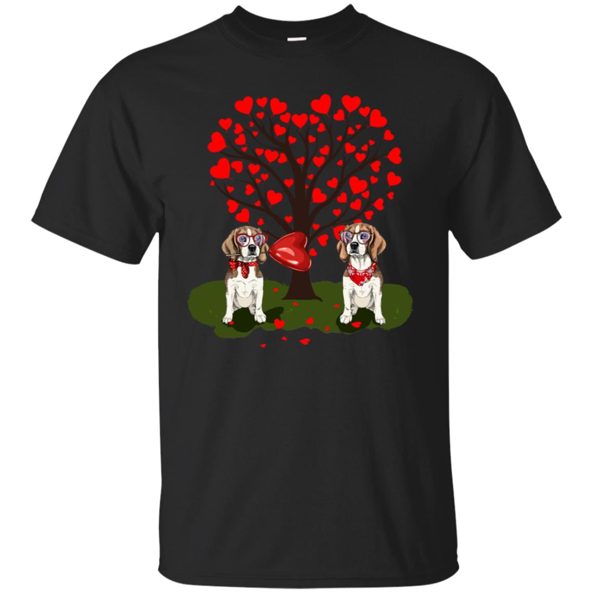 Valentine Beagle Couple Heart Tree Shirt Black