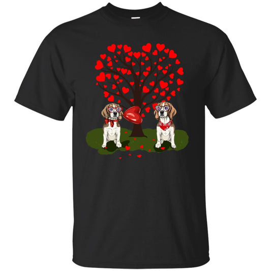 Valentine Beagle Couple Heart Tree Shirt Black
