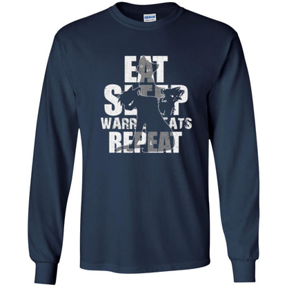 Cat Lover T-shirt Eat Sleep Warrior Cats Repeat Navy