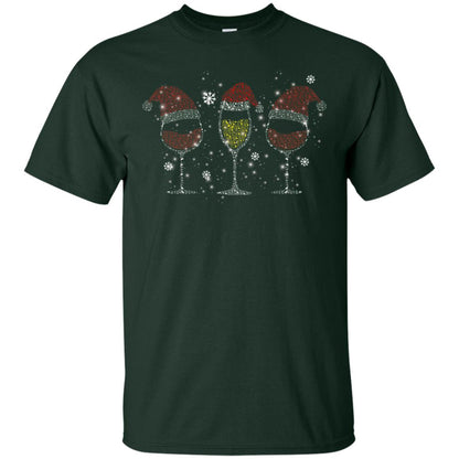 Red Wine And Sparkling Wine Glasses Christmas Gift Drinking Lovers Shirt Forest