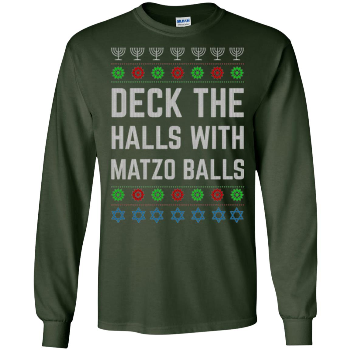 Christmas T-shirt Deck The Halls With Matzo Balls Forest Green